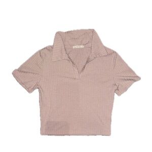 Elegant Ribbed Polo Collar Crop Top